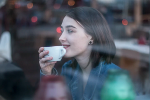 drinking coffee